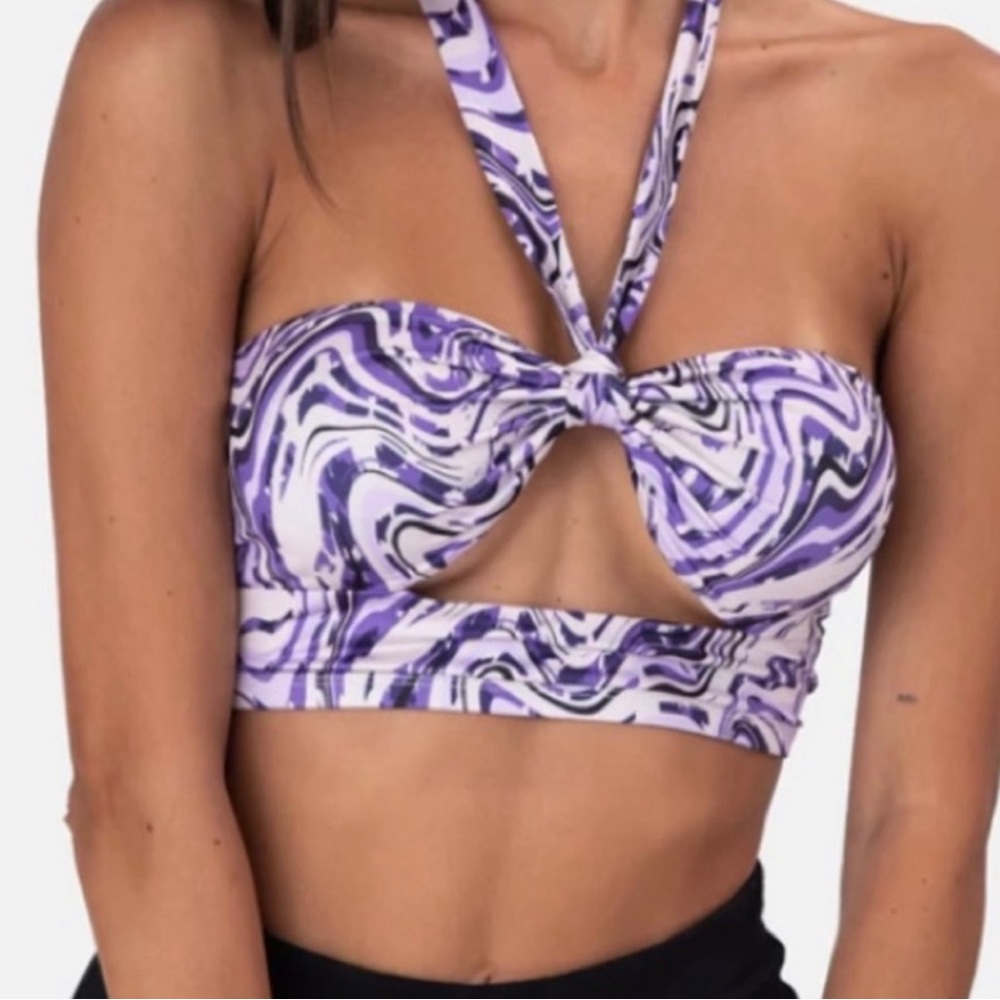 adika cut out halter abstract print crop top